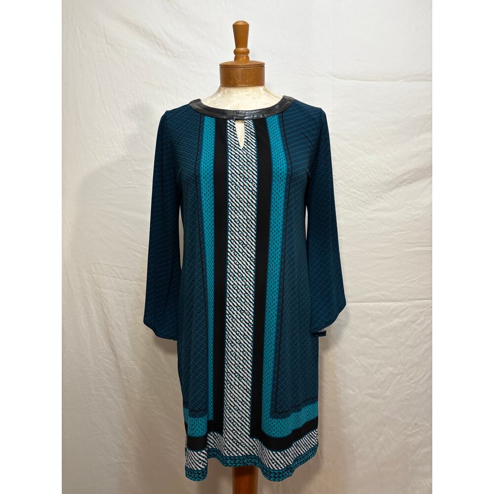 Alfani Tunic Dress Blue Multicolored w/ Bell Sleeves (Medium)